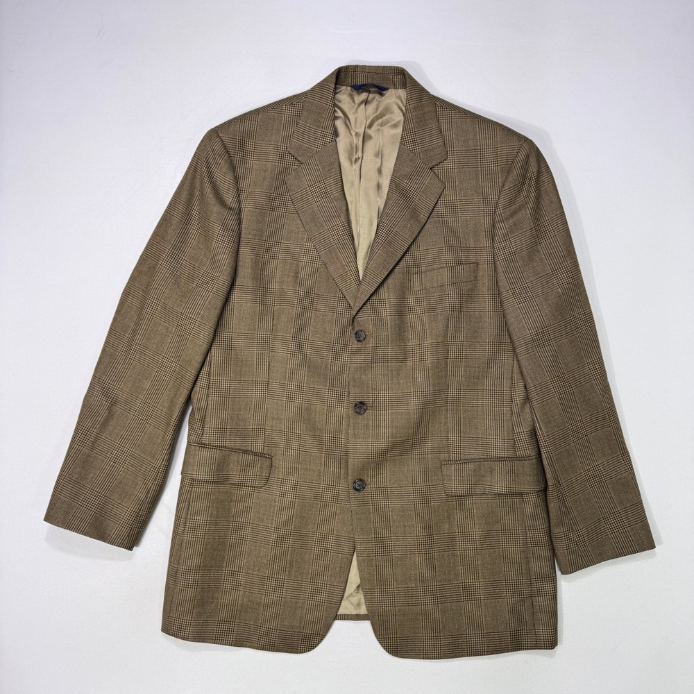 Brooks Brothers 346 Mens 44L Brown Glen Plaid Wool 3 Button Blazer Sport Coat